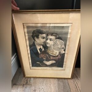 Antique Currier & Ives “Kiss Me Quick!” Hand Colored Lithograph 18.5”x15”
